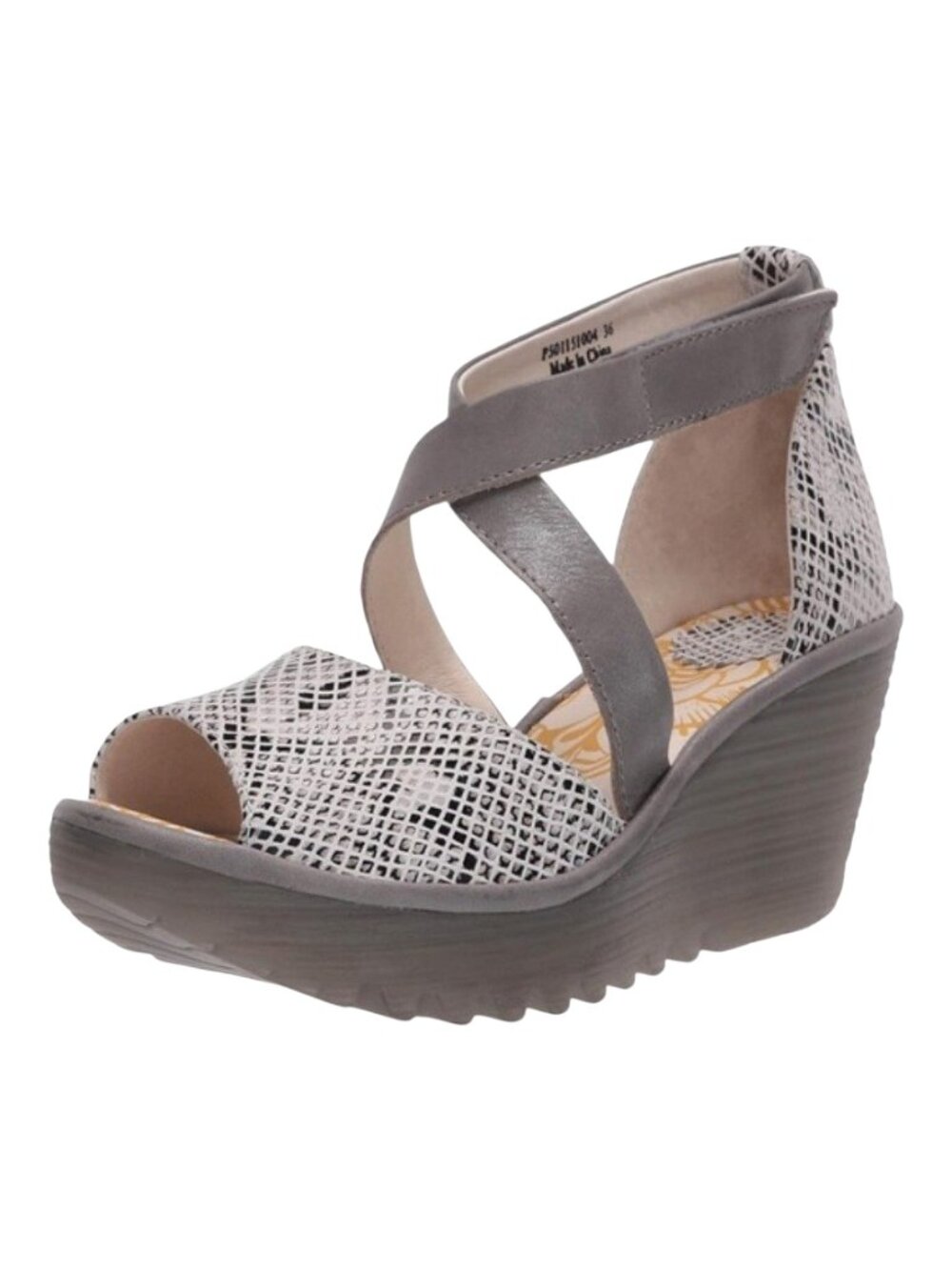 Fly London Yosi Snakeskin Trend Wedge Strap Comfort Sandal Chic/Edgy/Boho 8 (39)